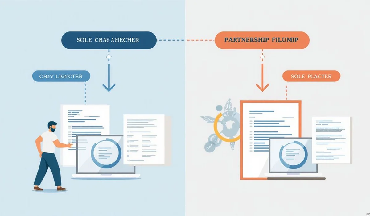 Comparison diagram of sole proprietor S corp and partnership filing with forms labeled brand colors