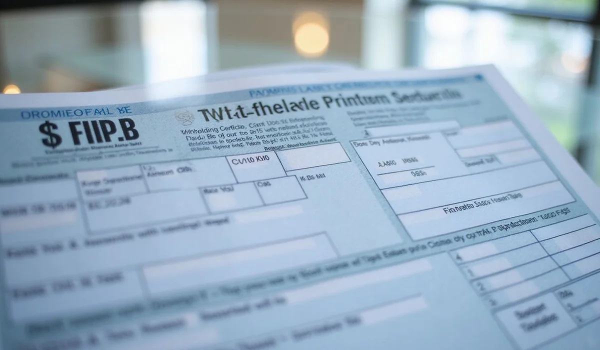 FIRPTA withholding certificate Form 8288 B being prepared with 15 percent withholding calculation visible detail