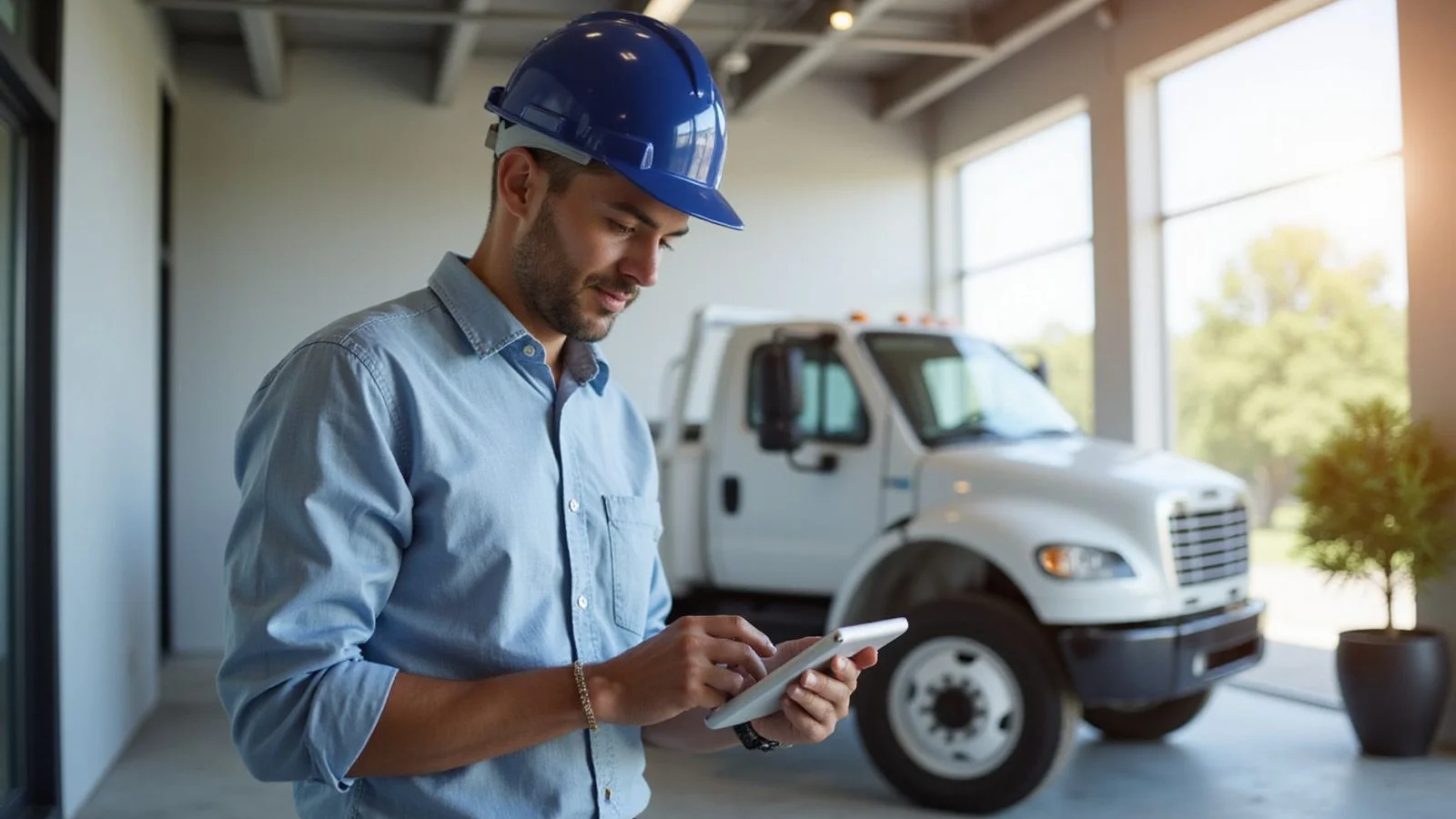 Self-employed Naples contractor reviewing finances at a job site